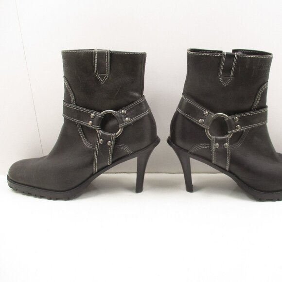 Womans HARLEY-DAVIDSON Ankle Buckle Zipped Boots Black Leather 3" Heel Size 8 - Picture 2 of 11